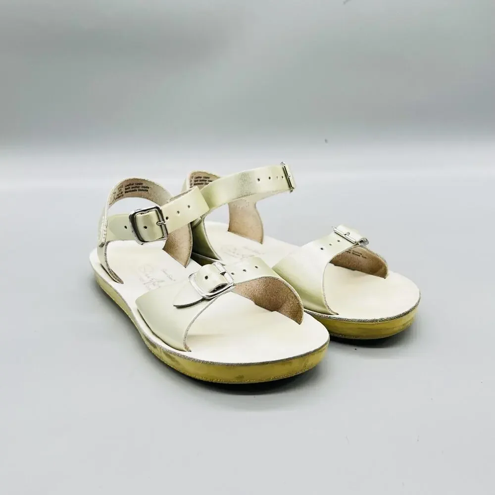 Sun San Sandals Girls 13 Gold Leather Surfer Buckle Strappy Summer Shoes Casual